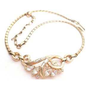 Vintage ALFRED PHILIPPE 1953 Signed TRIFARI Rhinestone Gold Plated Bib Necklace